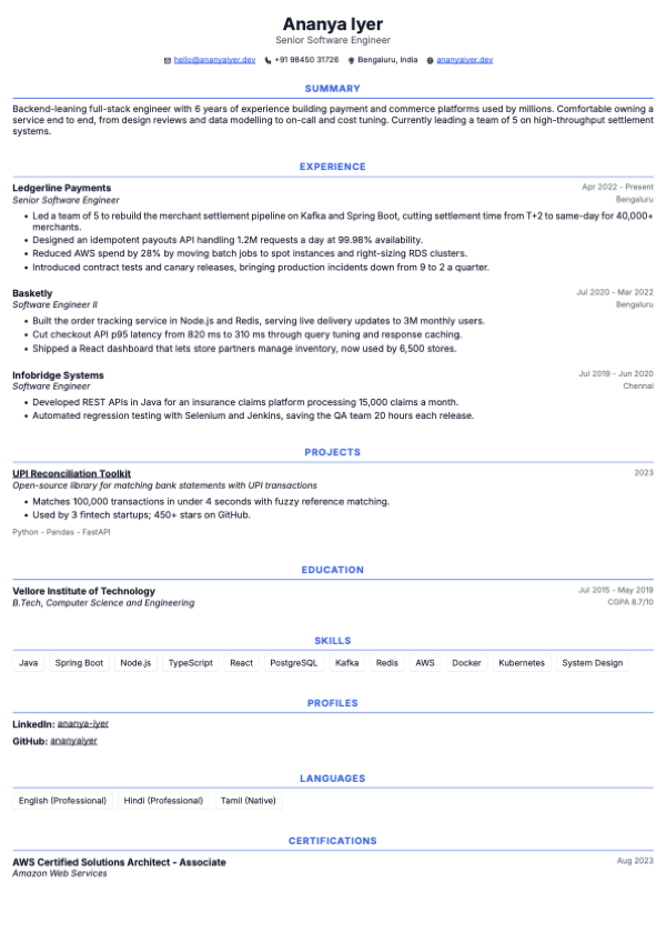 Aurora resume template, page one of the sample resume