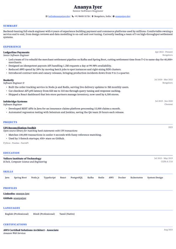 Canon resume template, page one of the sample resume