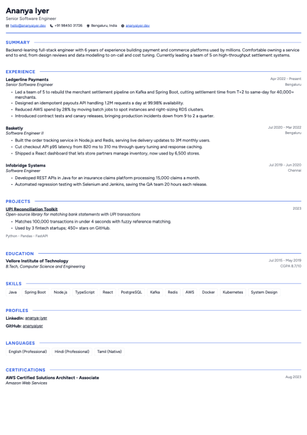 Clarion resume template, page one of the sample resume