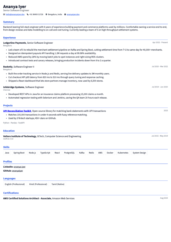 Docket resume template, page one of the sample resume