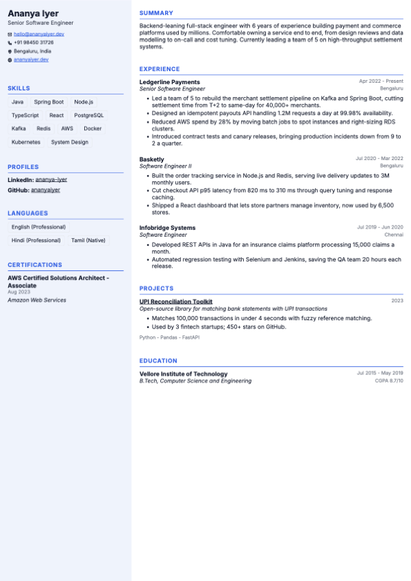 Harbor resume template, page one of the sample resume