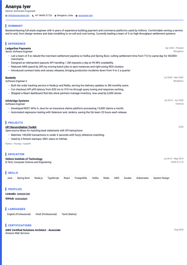 Keel resume template, page one of the sample resume