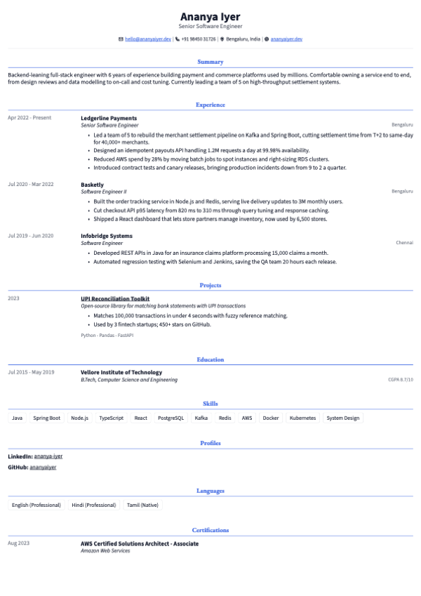Regent resume template, page one of the sample resume