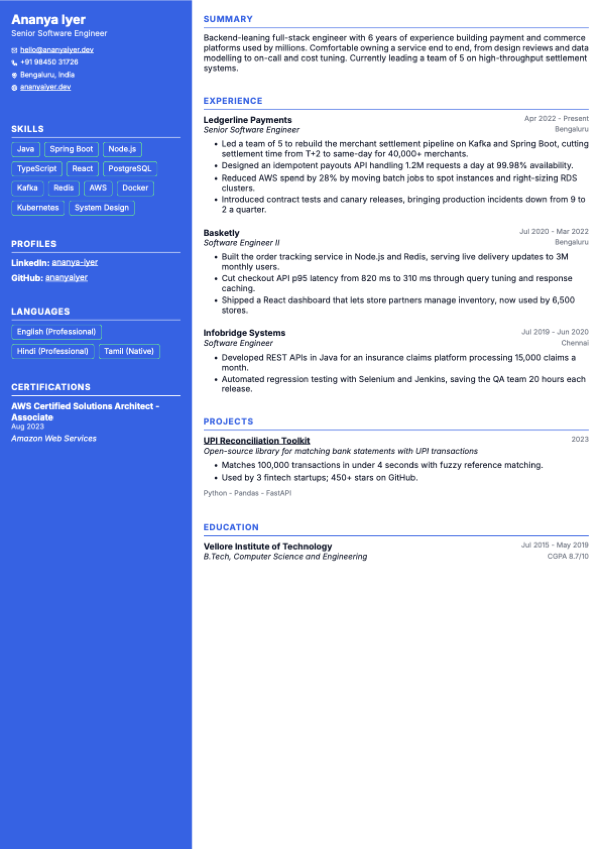 Slate resume template, page one of the sample resume