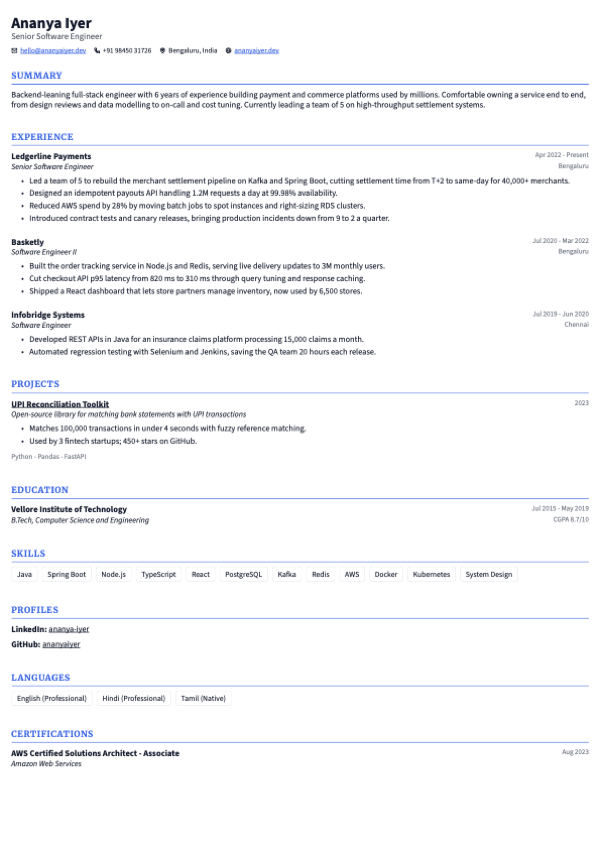Sterling resume template, page one of the sample resume